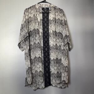 ✨DANIEL RAINN Maternity Kimono Cardigan Black White Print Lace Trim sheer Size M